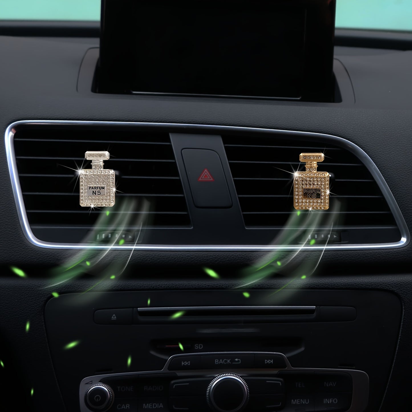 Luxurious Rhinestone Car Perfume Bottle - Women's Car Air Freshener - Parfum N5 - 45mm/1.77in x 29mm/1.14in - Includes Aroma Source: Scented Stick