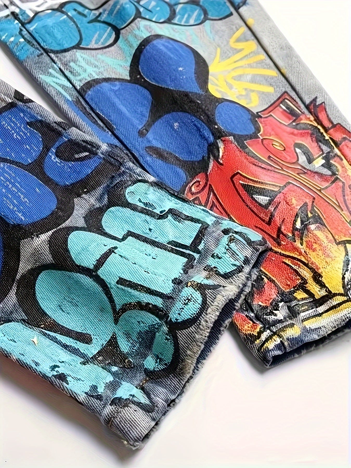 Stylish Graffiti Print Slim Fit Denim Jeans for Men - Comfortable, Versatile, and Fashionable Daily Pants with Artistic Design - Perfect for Casual Occasions and Streetwear