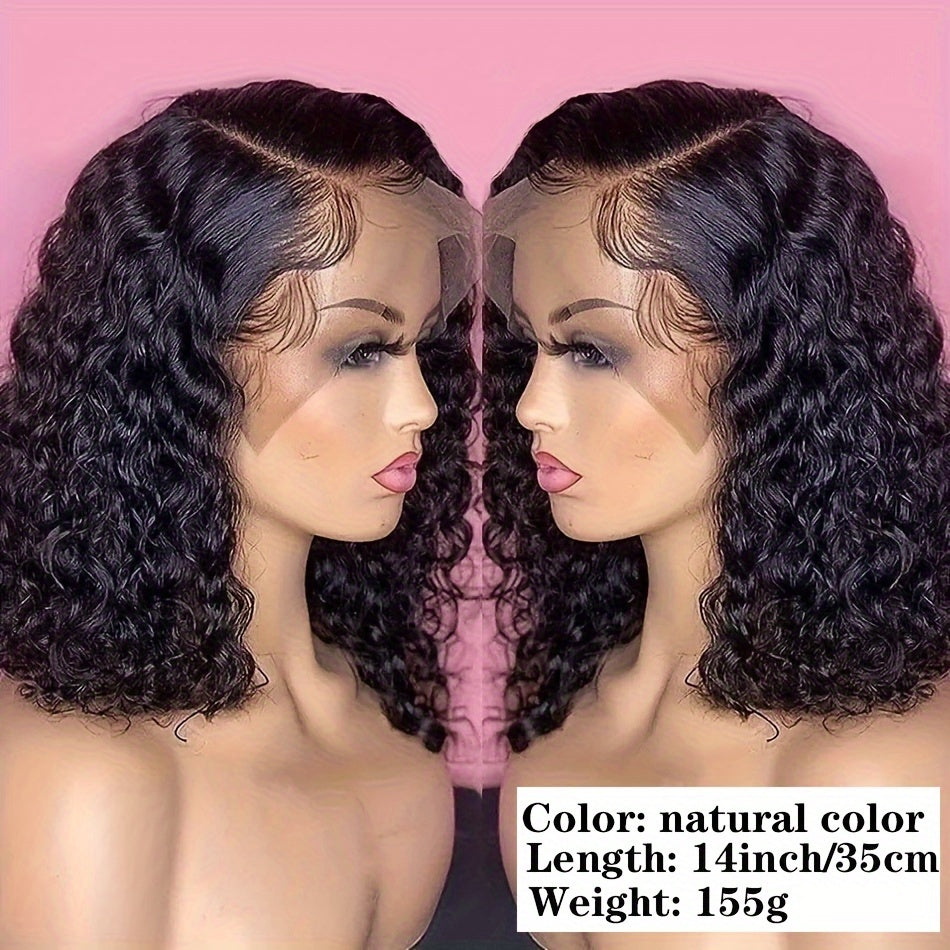 13x4 Deep Wave Curly Bob Wig Human Hair Lace Frontal Wigs 150 Density Glueless Wigs Water Wave Wig 10-16inch