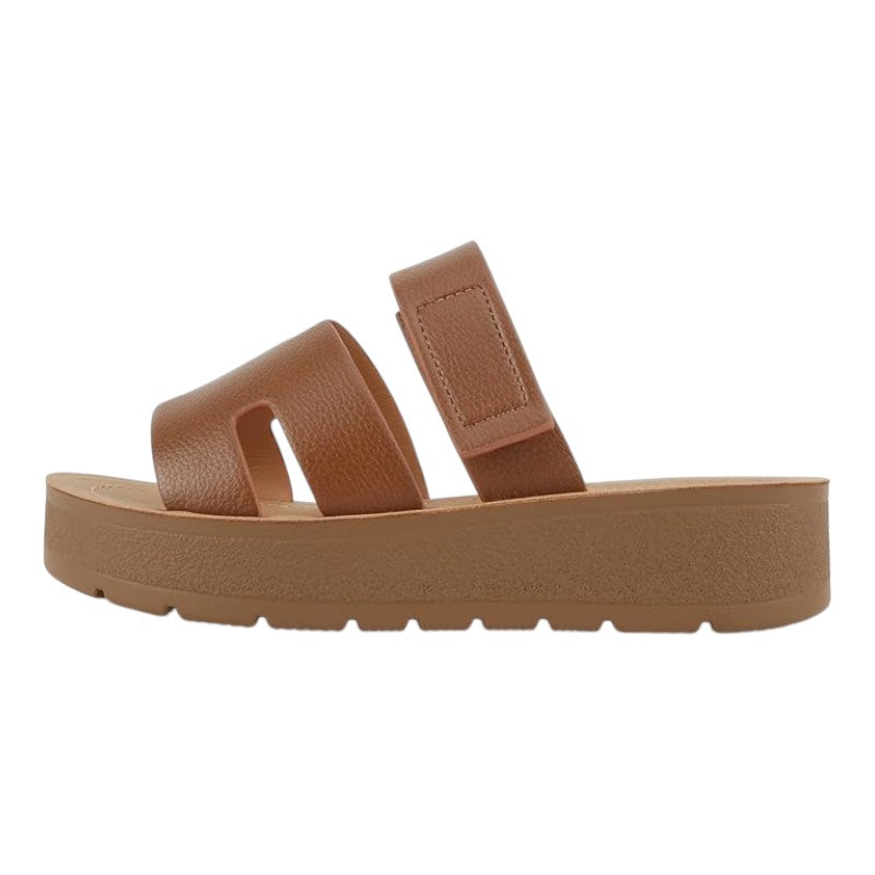 Women Open Round Toe Double Strap Slide On Sandal