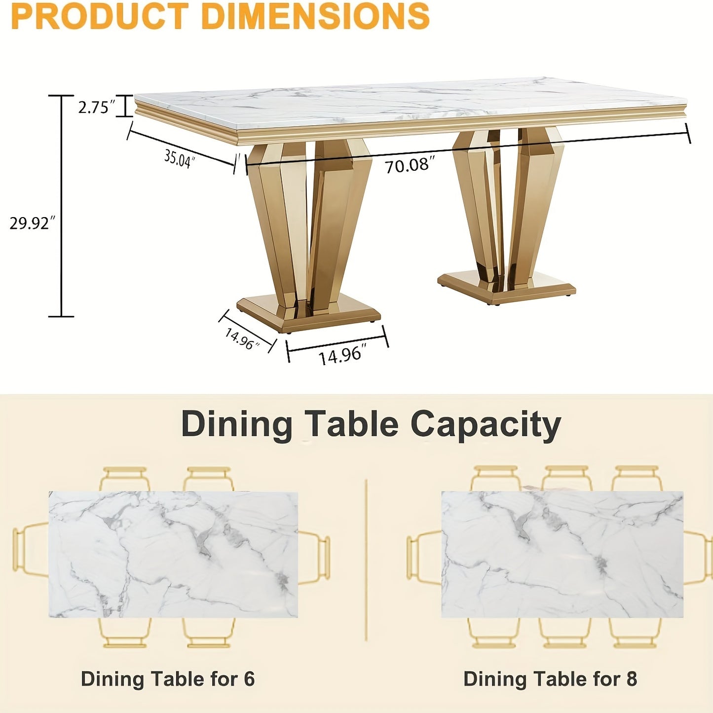 7-piece Luxury Dining Table And Chair Set. One 70-inch Cultured Marble Table With 6 Leather Chairs | Perfect For Kitchens, Home Dining Rooms And Hotel Restaurants