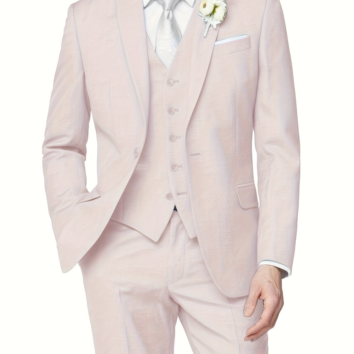 3-Piece Formal Suit Set - Classic One-Button Jacket, Single-Breasted Vest, and Fitted Pants for Business Dinners, Weddings, and Parties - High-Quality Fabric, Comfortable Fit, and Versatile Style