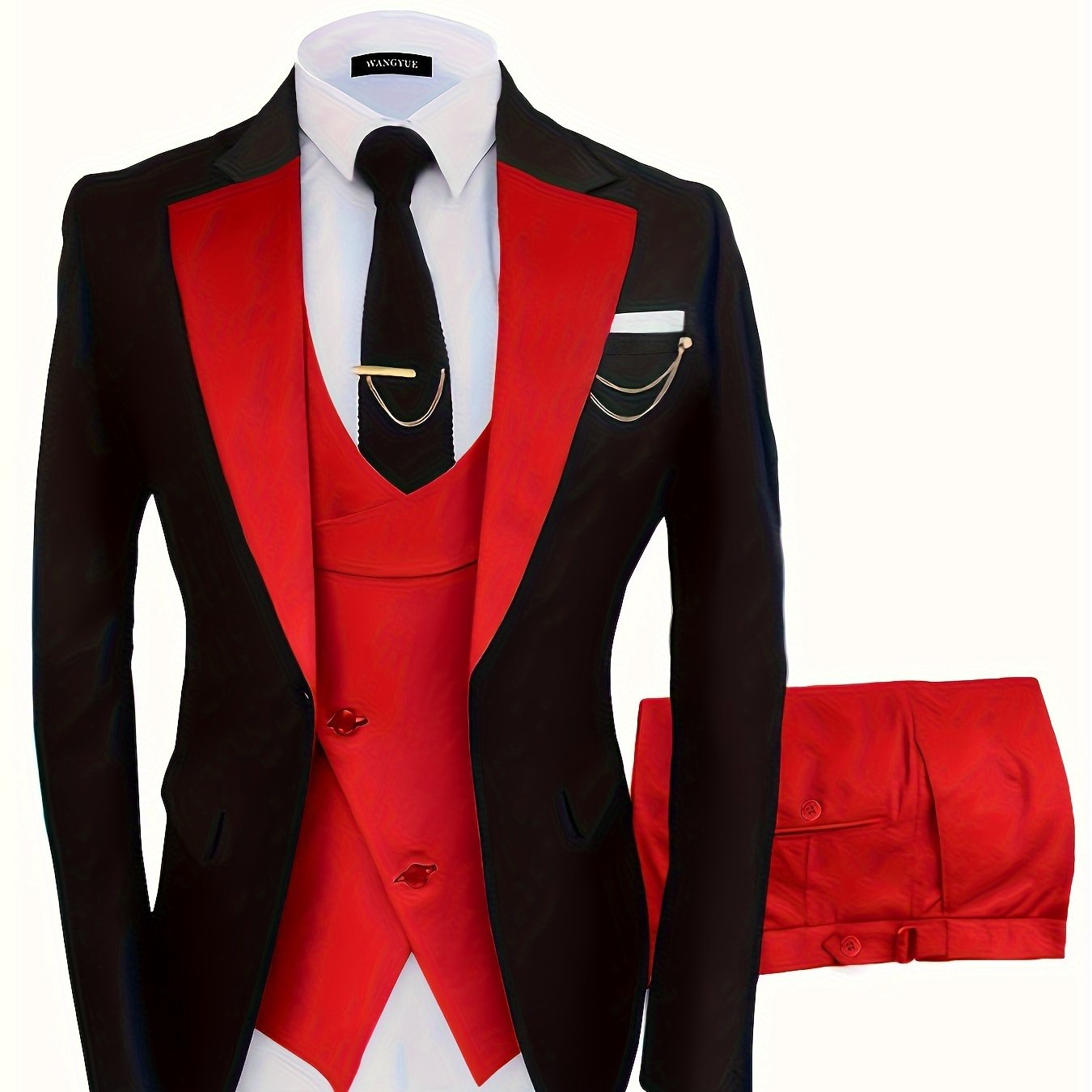 Formal 3 Pieces Set, Men's One Button Suit Jacket & Vest & Pants Suit Set For Business Dinner Wedding Party