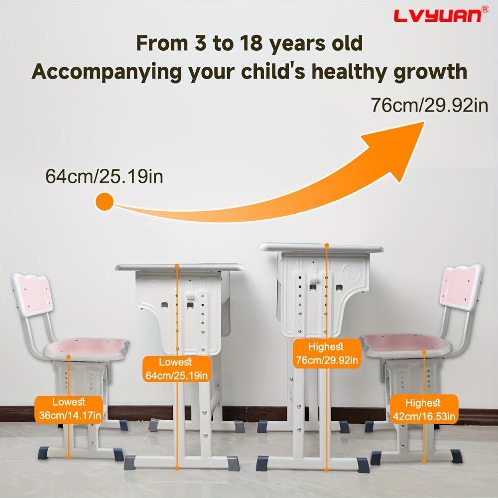 A Set Of High Quality Kids Table And Chair Set, Height Adjustable Children's School Study Table And Chair Set, Ergonomic Study Table Desk For Kids, Suitable For Children, Primary School Students And Teenagers Aged 3-18 Years