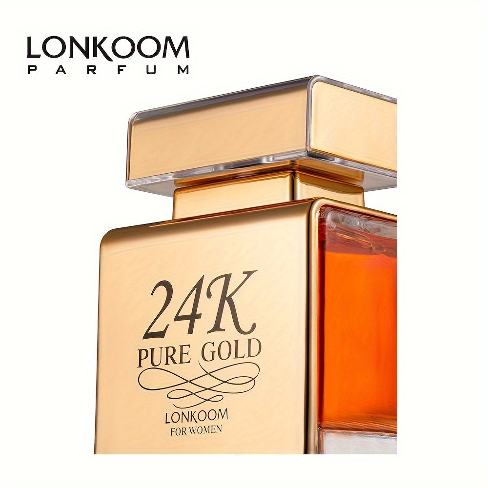 3.38oz Eau De Parfum For Women, LONKOOM 24K Pure Gold, Refreshing And Long Lasting Fragrance With Fruity Notes, Perfume For Dating And Daily Life, A Perfect Gift For Her