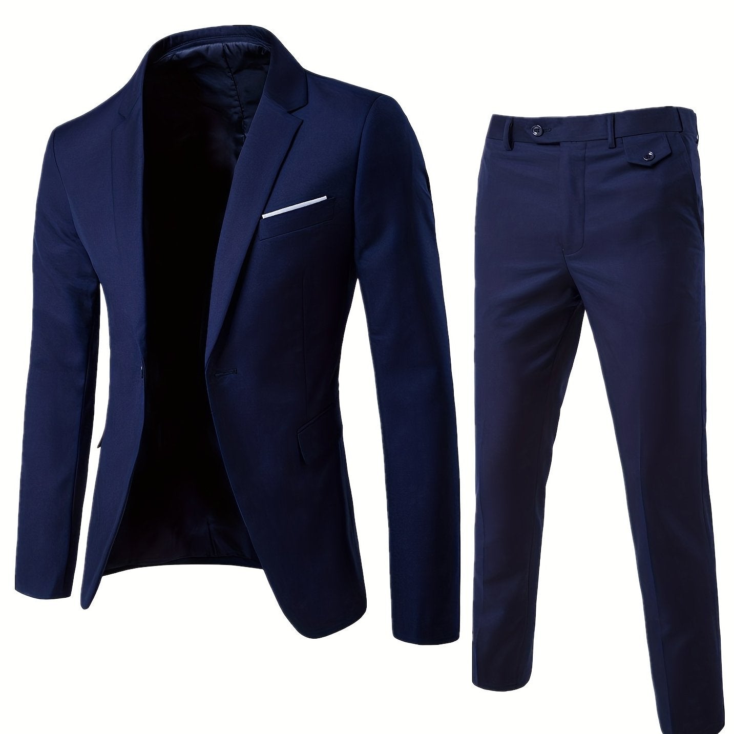 Formal 2 Pieces Set, Men's One Button Suit Jacket & Dress Pants Suit Set For Business Dinner Wedding Party