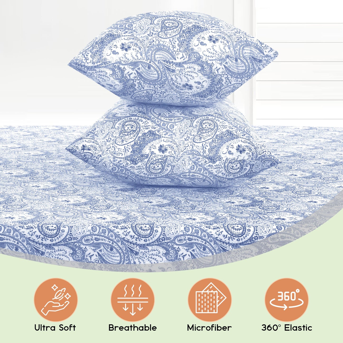 Lux Decor 6 Pieces Paisley Bed Sheet, Breathable Hotel Style Sheets, Microfiber Sheets Deep Pockets, Easy-Fit, Soft & Wrinkle Free Oeko-Tex Cooling Bed Sheets