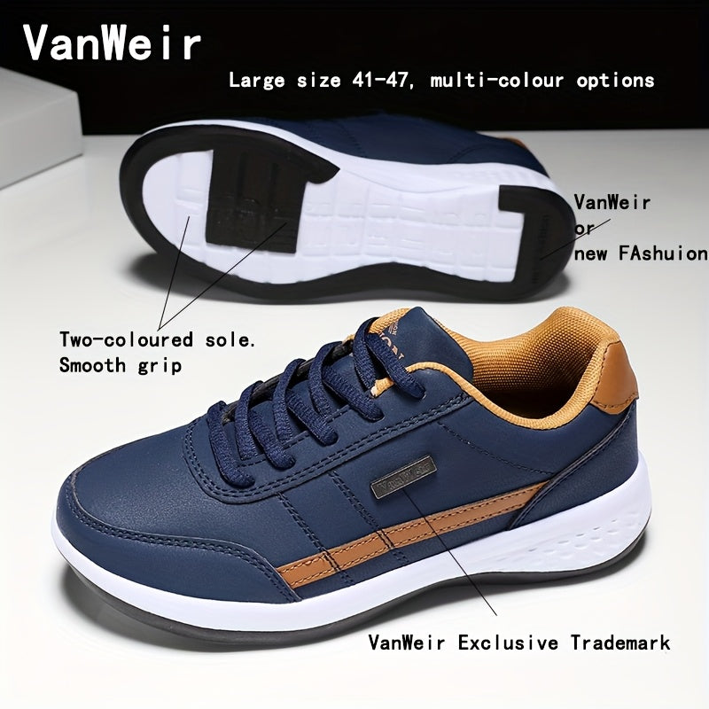 [Lightweight Running Shoes] VanWeir Men's Lightweight Running Shoes | Navy Blue & White, Stability Lace-Up Sneakers with MD/TPR Sole, Breathable Fabric Lining for Outdoor Sports, Hiking & Casual Wear