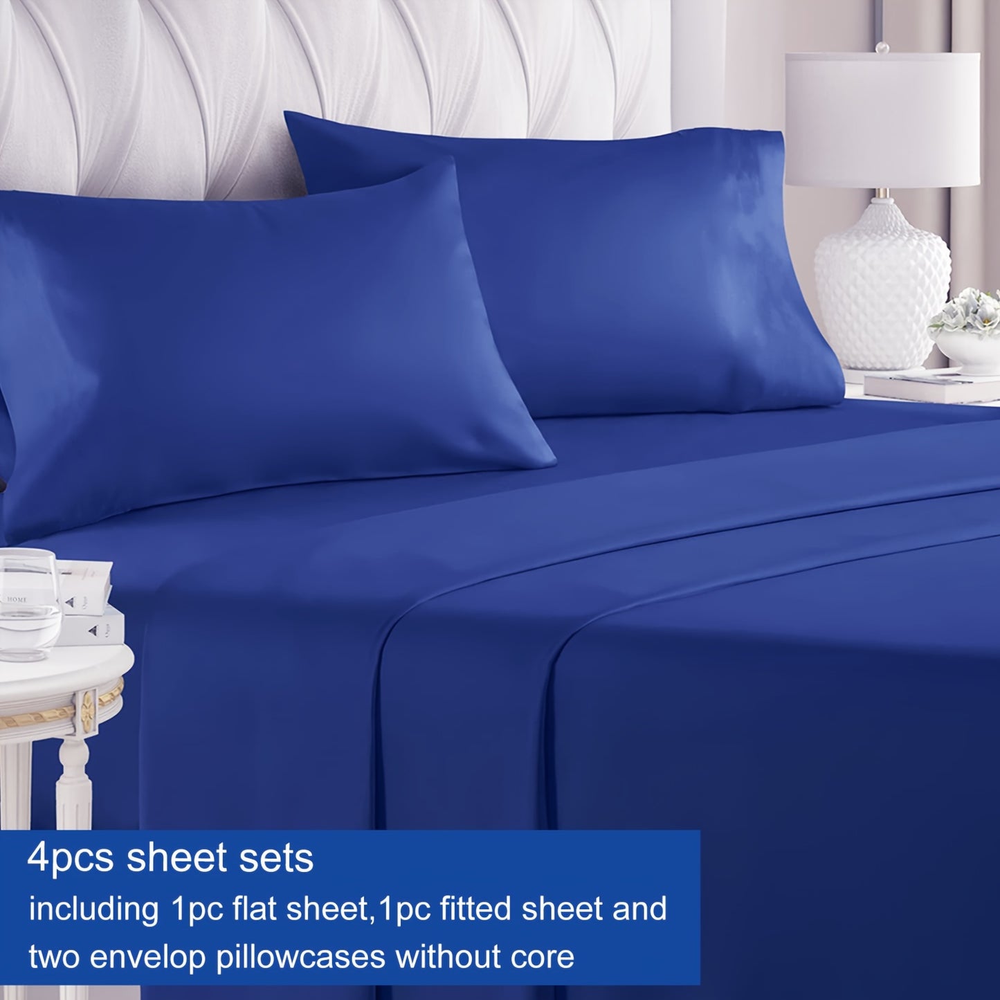 Luxury 4-Piece Bed Sheet Set with Deep Pockets - 100% Polyester Solid Color, Includes 1 Flat Sheet, 1 Fitted Sheet, and 2 Pillowcases - Machine Washable, Sanded Craftsmanship, All-Season Comfort