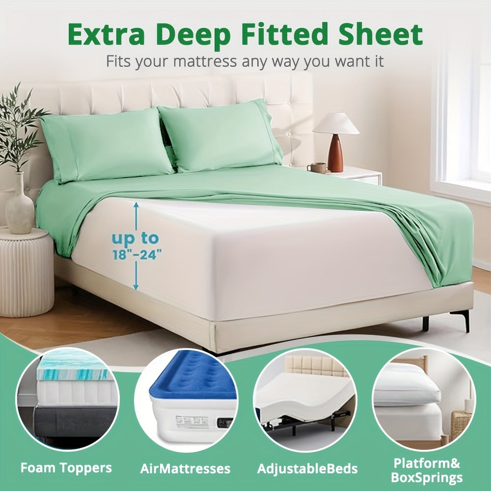 Ice Cooling Bed Sheet Set, Heat Relief 2000TC Luxury Sheets for Hot Sleepers, Moisture Wicking & Temperature Regulating, NightBreeze Luxe Cooling Sheet Sets