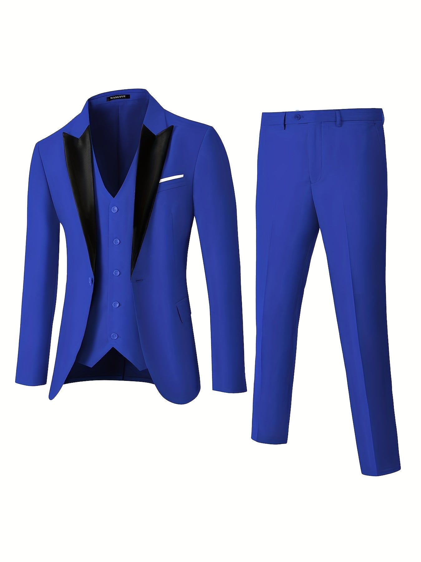 Formal 3 Pieces Set, Men's Peak Lapels Suit Jacket & Single Breasted Vest & Dress Pants Suit Set For Business Banquet Wedding Party