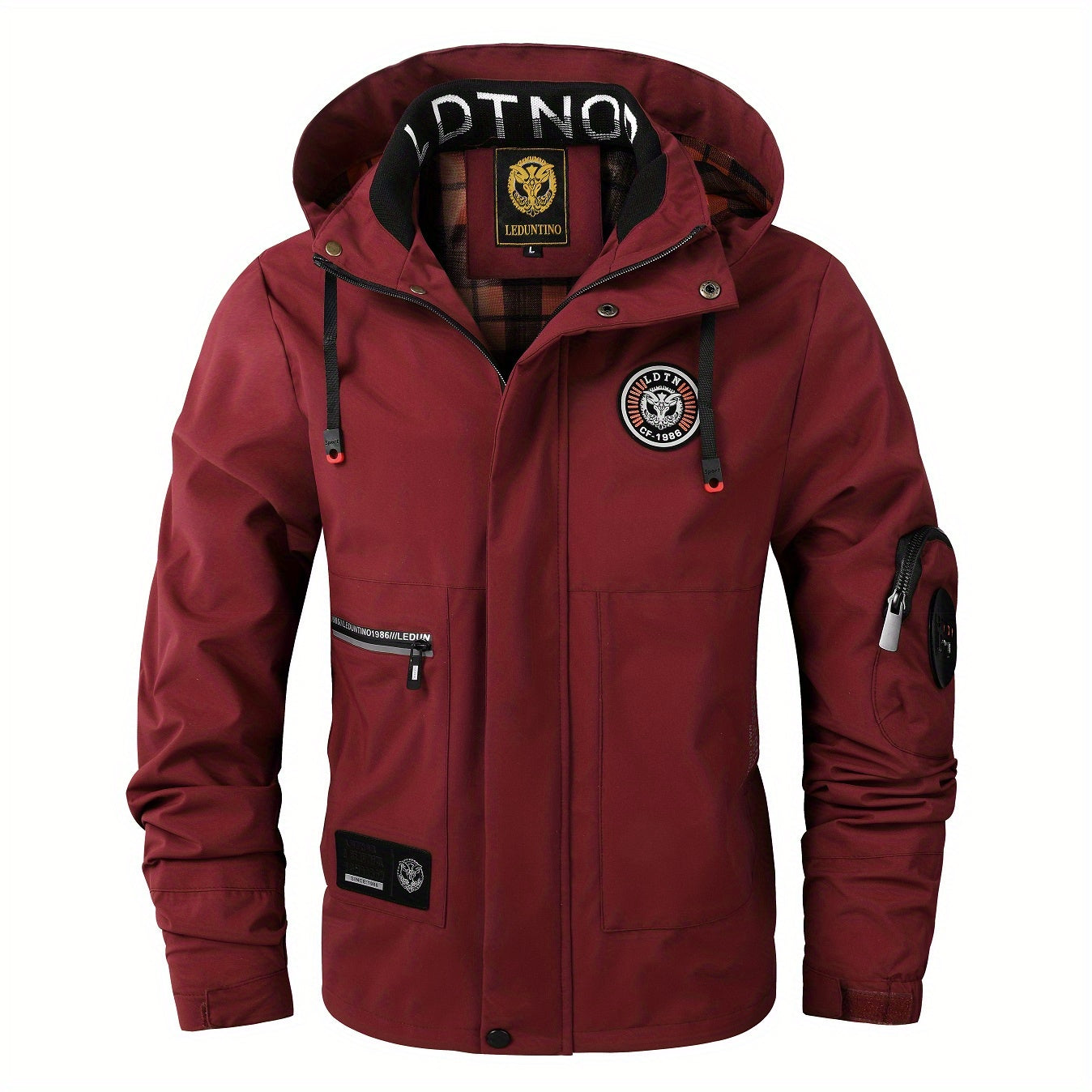 Mens Waterproof Zipper Pocket Hoodie Jacket - Stylish Drawstring Hood, Stretchy Comfort, Water-Repellent for Spring & Fall Outdoors
