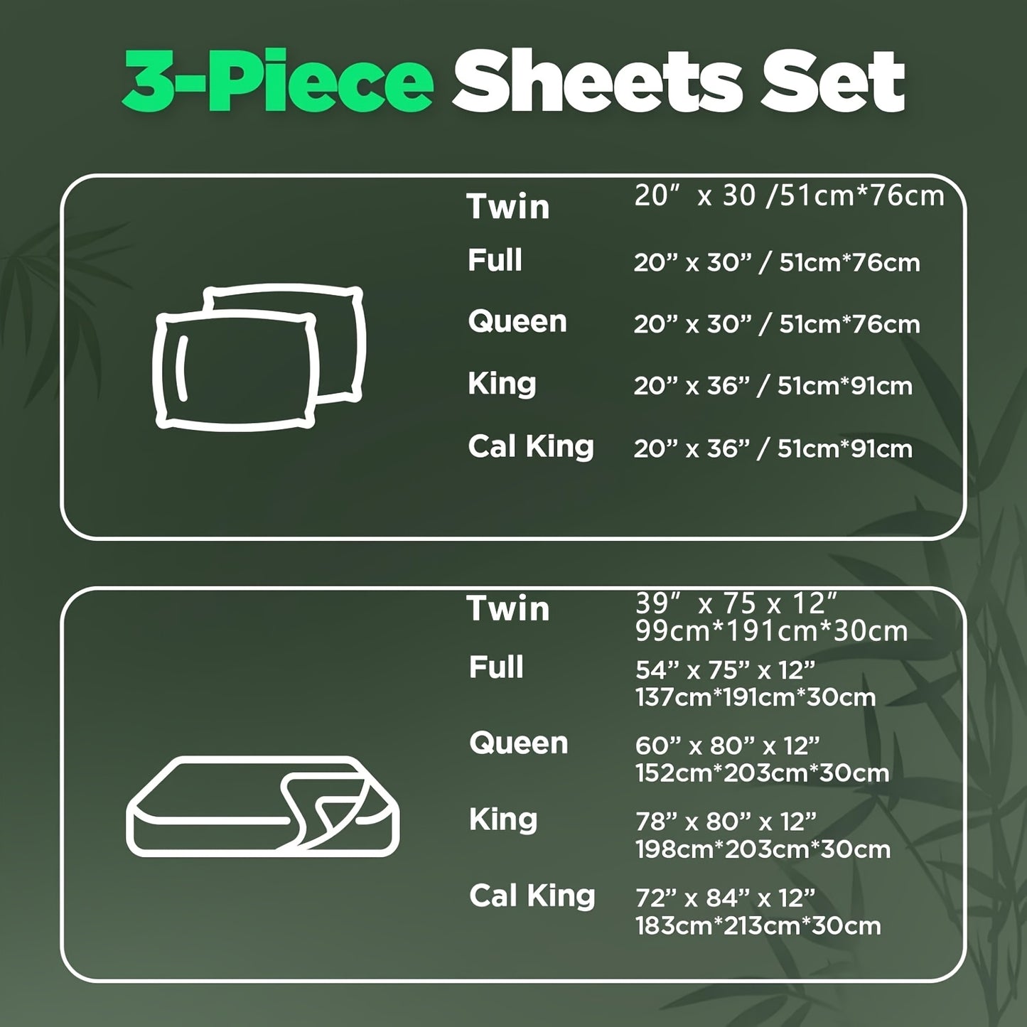 [3pcs Super Soft Bamboo Bed] Emircey 3pcs Set 100% Bamboo Fiber Bed, Super Soft, Comfortable - Hotel Luxury Bed Sheet+Pillowcase, Deep Pocket, Easy to Fit, Wrinkle Free, 1 Bed Sheet+2 Pillowcases