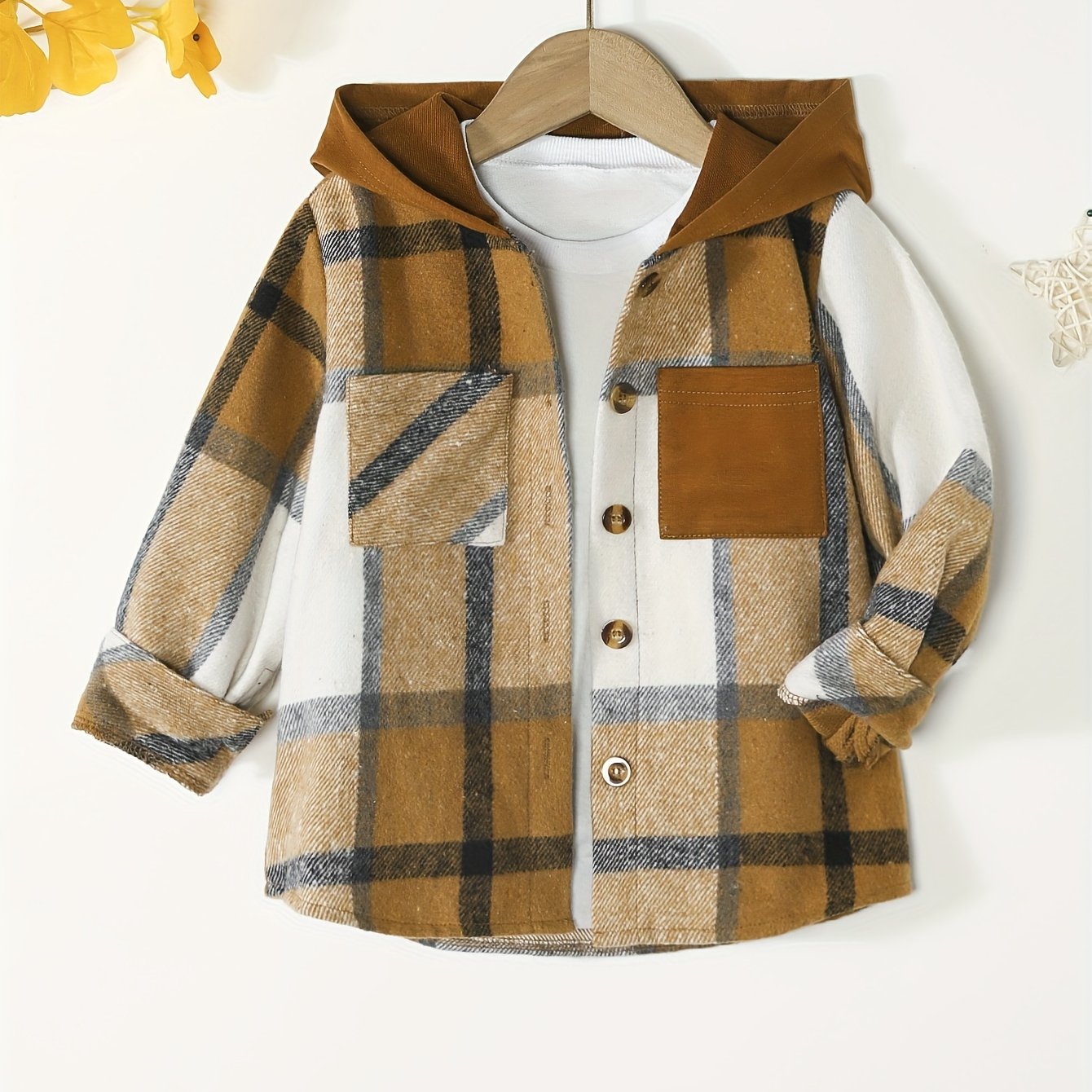 Kids Boys Plaid Shirts Long Sleeve Button Down Hooded Tops Spring Fall Outwear Shirts Jacket Clothes