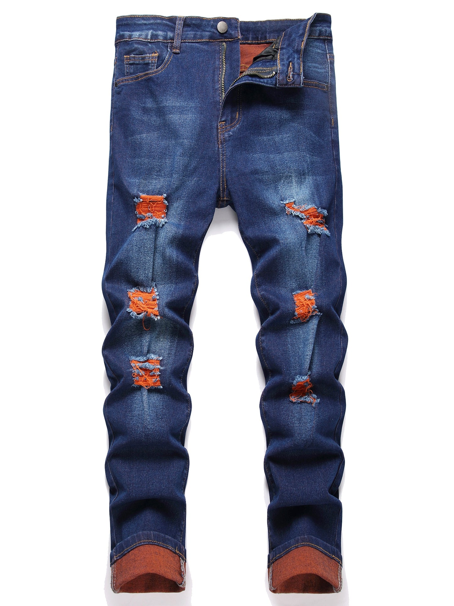 Men's Ripped Jeans Straight Leg Stretch Skinny Jeans For Men, Slim Fit Denim Pants
