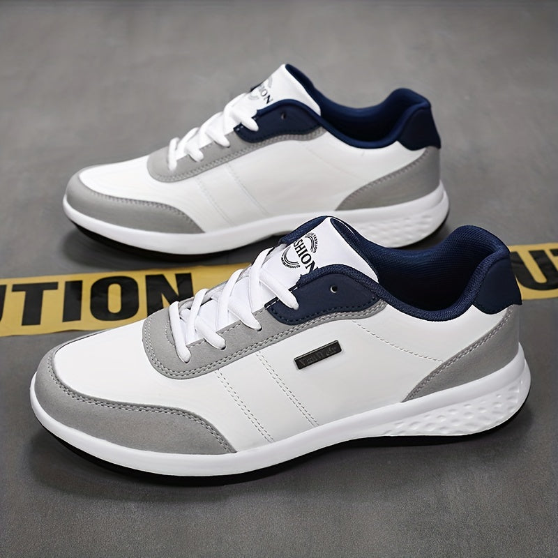 [Lightweight Running Shoes] VanWeir Men's Lightweight Running Shoes | Navy Blue & White, Stability Lace-Up Sneakers with MD/TPR Sole, Breathable Fabric Lining for Outdoor Sports, Hiking & Casual Wear