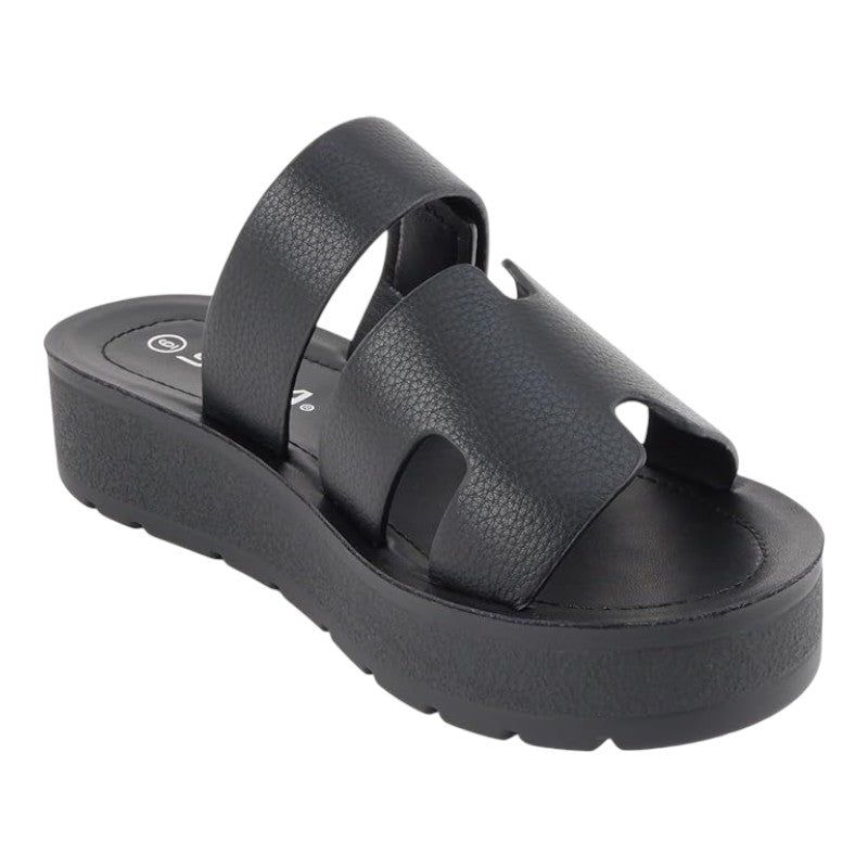 Women Open Round Toe Double Strap Slide On Sandal