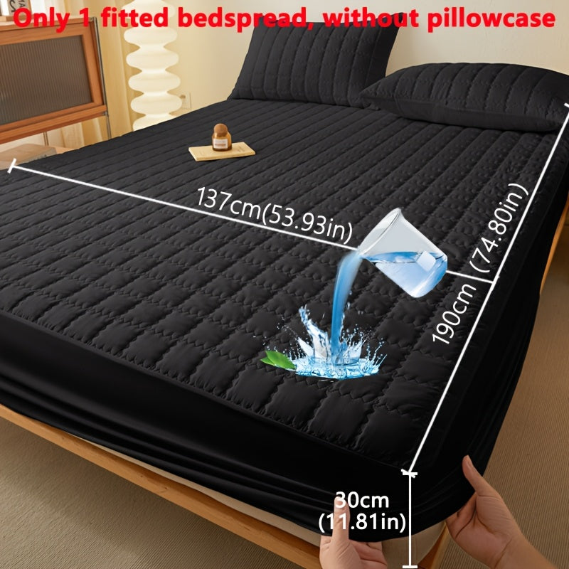 1pc Modern Plaid Pattern Waterproof Bedspread, Soft Breathable Polyester & Polyurethane Blend, Machine Washable, Quilted Mattress Protector Cover, Dustproof Bed Cover, Moisture-Wicking Bed Sheet, No Pillowcase Included