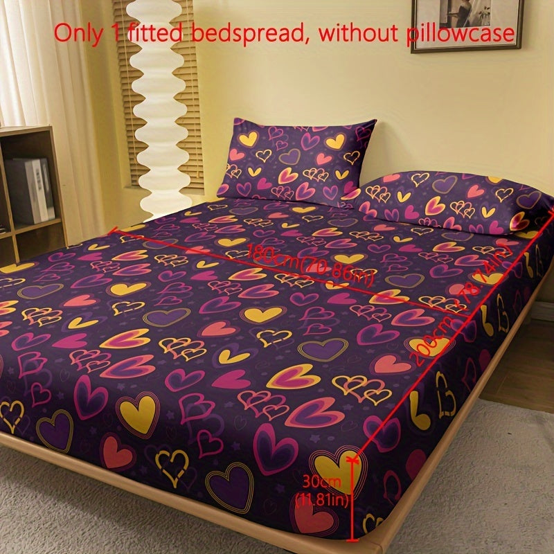 1pc Brushed Fitted Sheet, Soft Comfortable Heart Print Bedding Fitted Sheet, For Bedroom, Guest Room, With Deep Pocket, Fitted Bed Sheet Only, Without Pillowcase