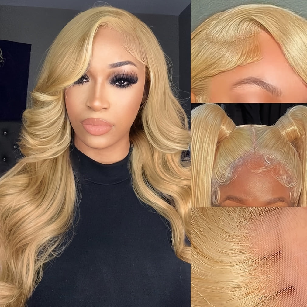 Honey Blonde Human Hair Wig 27# Honey Blonde Wig Highlight Ombre Blonde 13x6 HD Lace Front Wigs Human Hair 13*6 Honey Blonde Lace Front Wig Colored Body Wave Pre Plucked Baby Hair Glueless For Women Daily & Party