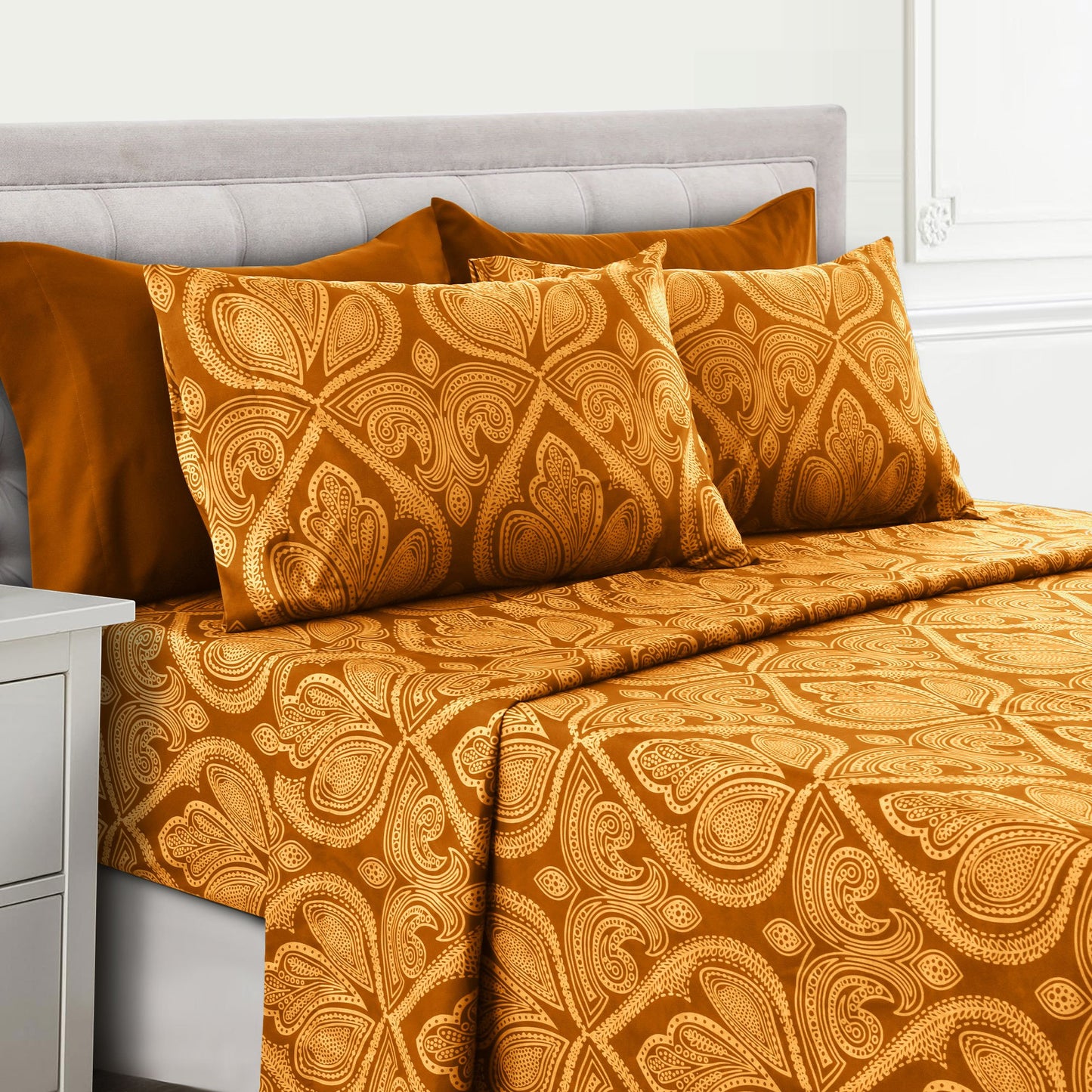 Lux Decor 6 Pieces Paisley Bed Sheet, Breathable Hotel Style Sheets, Microfiber Sheets Deep Pockets, Easy-Fit, Soft & Wrinkle Free Oeko-Tex Cooling Bed Sheets