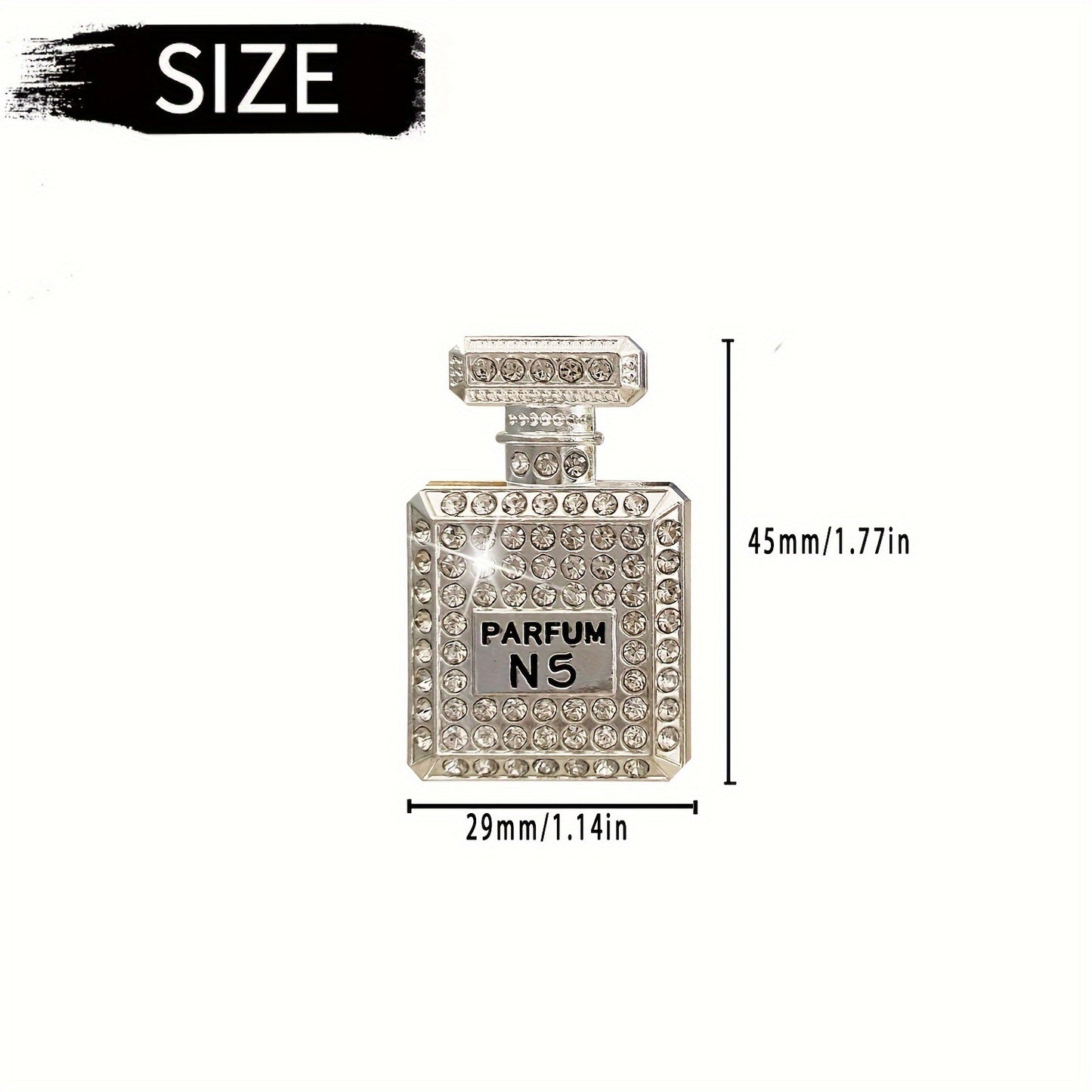 Luxurious Rhinestone Car Perfume Bottle - Women's Car Air Freshener - Parfum N5 - 45mm/1.77in x 29mm/1.14in - Includes Aroma Source: Scented Stick