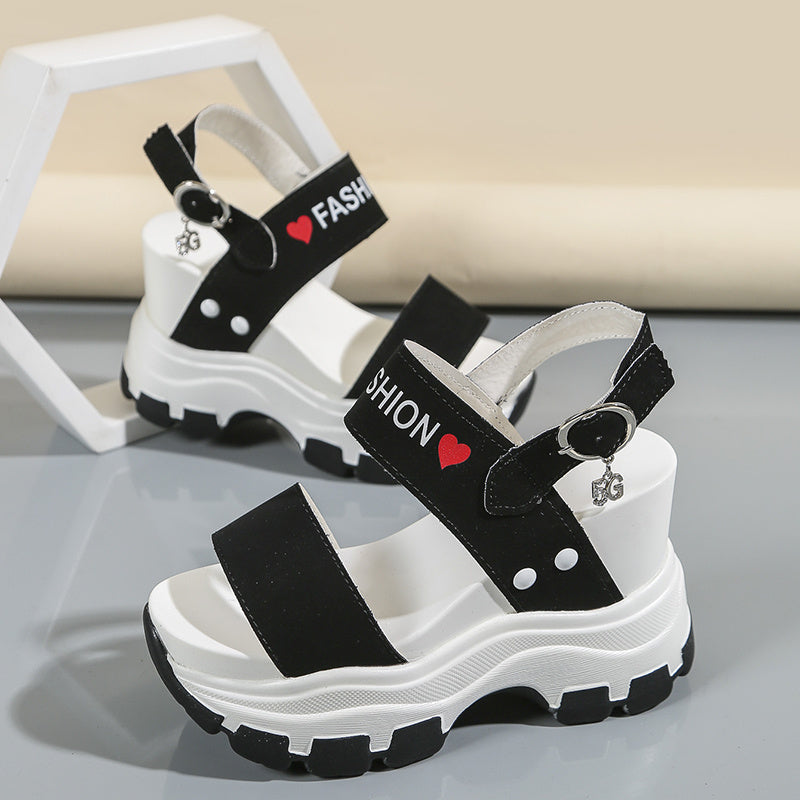 Casual Elegance Open-Toe Wedge Sandals, Solid Color with Strappy Back & Metal Buckle, Comfortable Platform Heel Fashion Footwear for Women