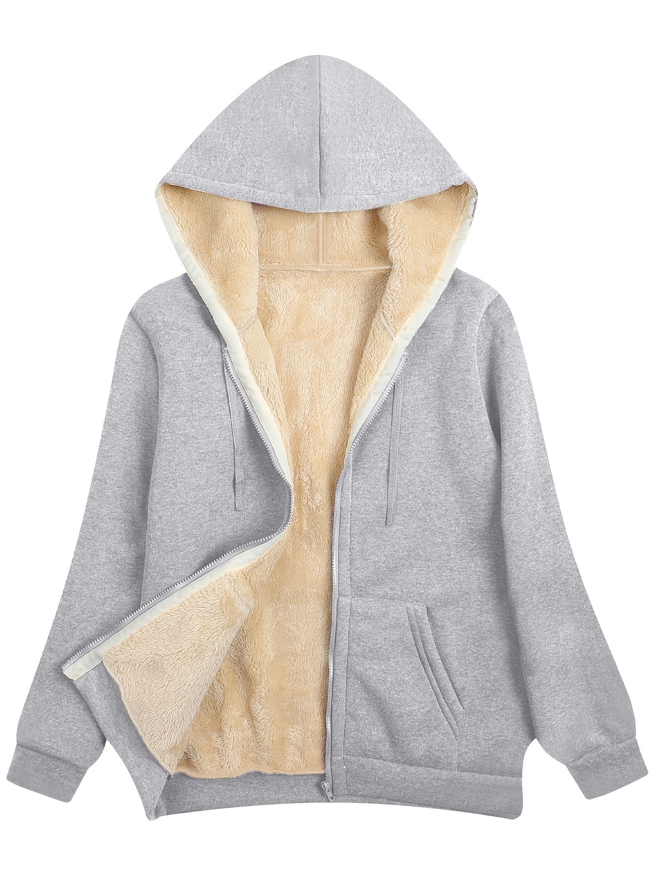 Cozy Fuzzy Hooded Jacket for Women - Zip Up, Drawstring Long Sleeve, Solid Color Outerwear - Stylish, Versatile & Warm, Perfect for All Seasons - Premium Quality Fashion Clothing