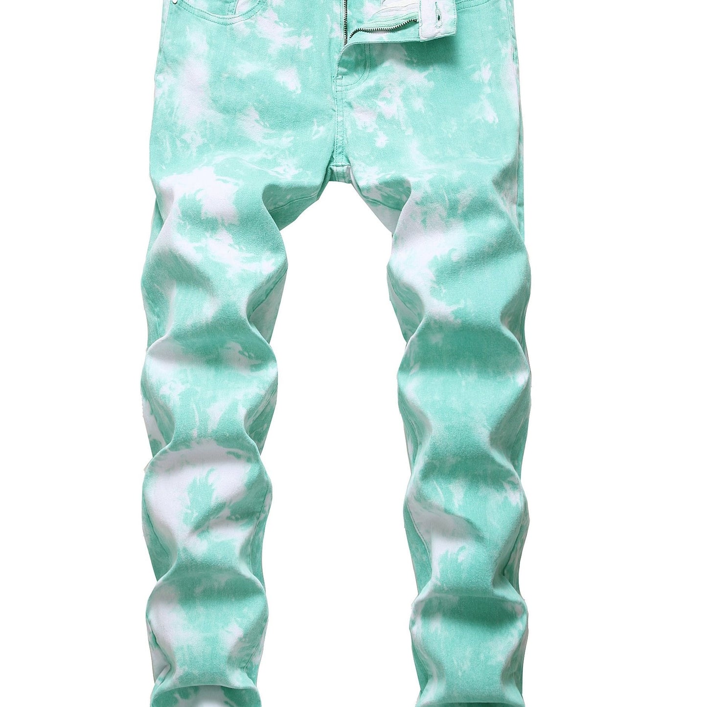 Stretchy Slim-Fit Green Print Jeans for Men - Soft, Breathable, and Comfortable Casual Wear - Perfect for Daily Life and Outdoor Activities