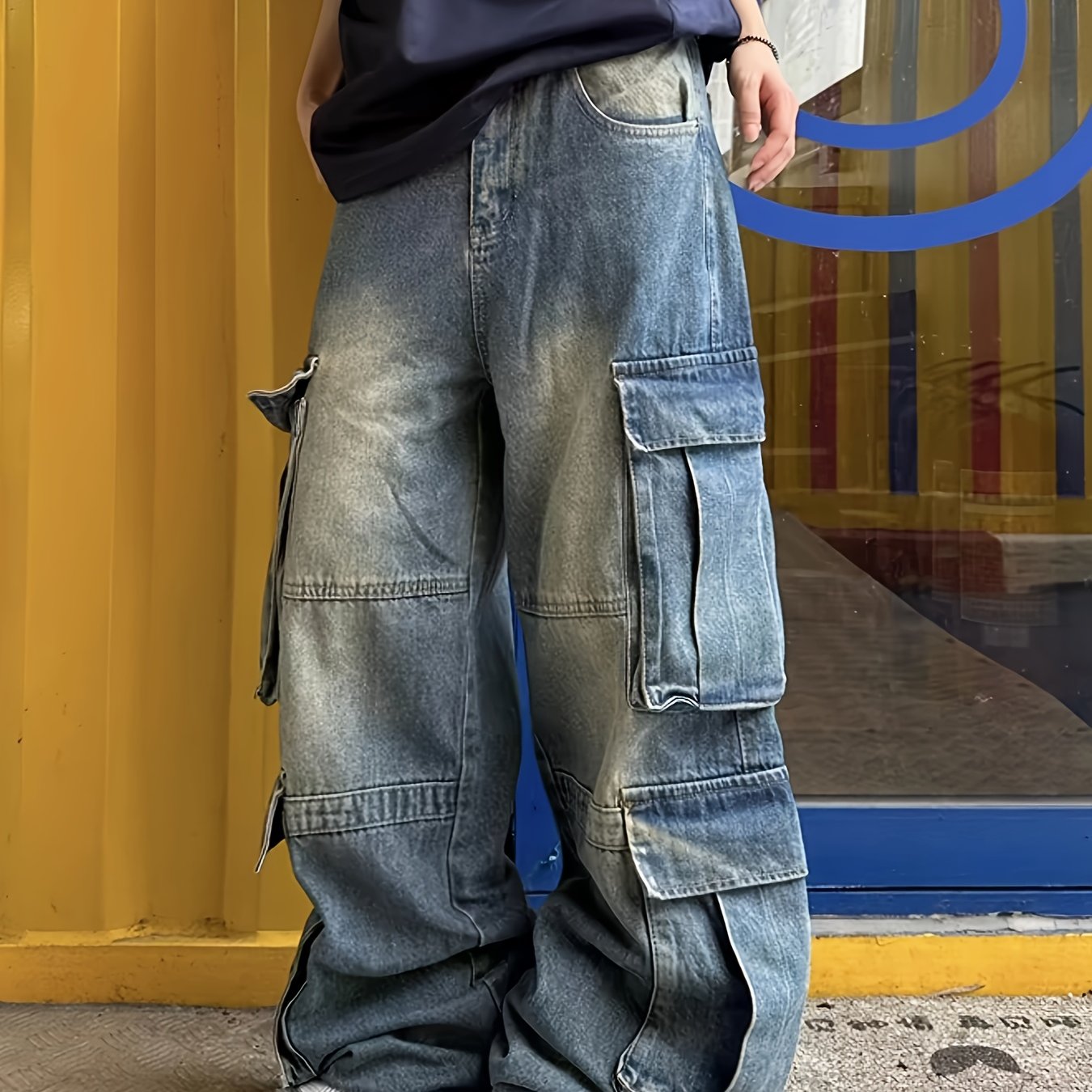 [Y2k Hip Hop Cargo Pants] High Waisted Baggy Cargo Pants - Wide Leg Jeans for Men Women - Y2k Hip Hop Streetwear Grunge Clothes