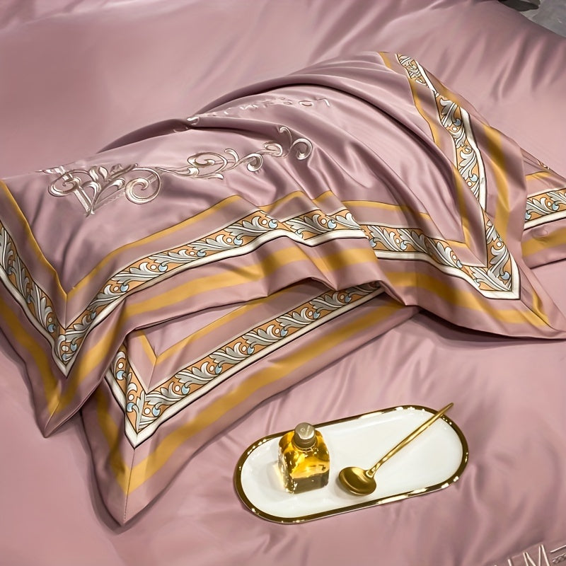 Luxurious European-style Brushed Four-piece Set Of Bedding For Autumn And Winter, With A Palace-style Duvet Cover, Bed Sheet, And Pillowcases.