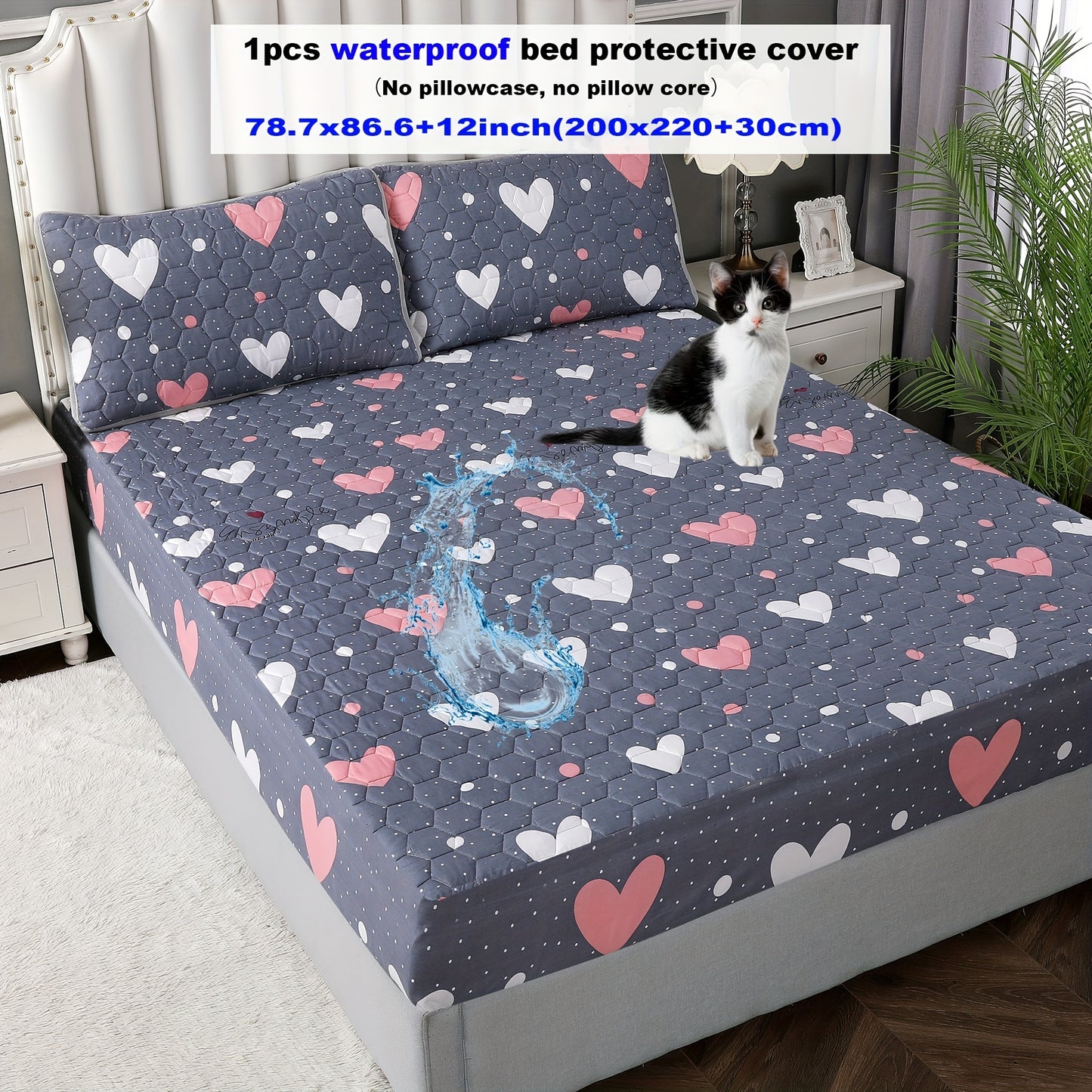 1pc Deluxe Waterproof Three-Layer Thickened Fitted Bed Sheet - Breathable, Non-Slip, Reversible, Machine Washable, All-Season Mattress Protector - Perfect for Hotel Guest Room, Dorm, Deep Pocket Mattress, Eid al-Adha Gift Ide