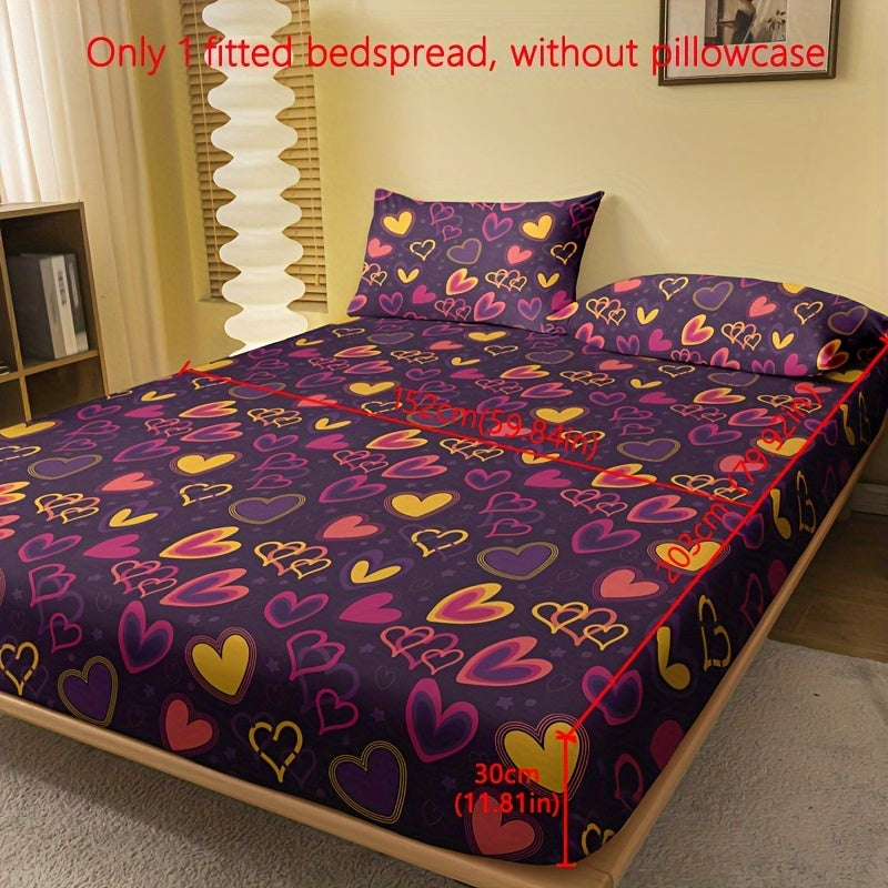 1pc Brushed Fitted Sheet, Soft Comfortable Heart Print Bedding Fitted Sheet, For Bedroom, Guest Room, With Deep Pocket, Fitted Bed Sheet Only, Without Pillowcase