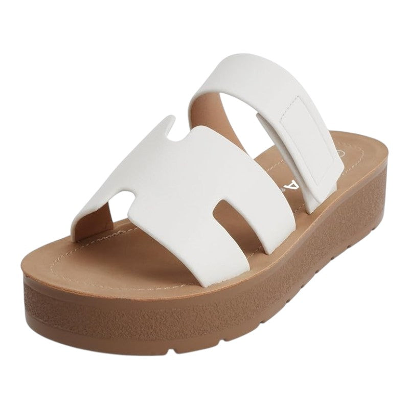 Women Open Round Toe Double Strap Slide On Sandal
