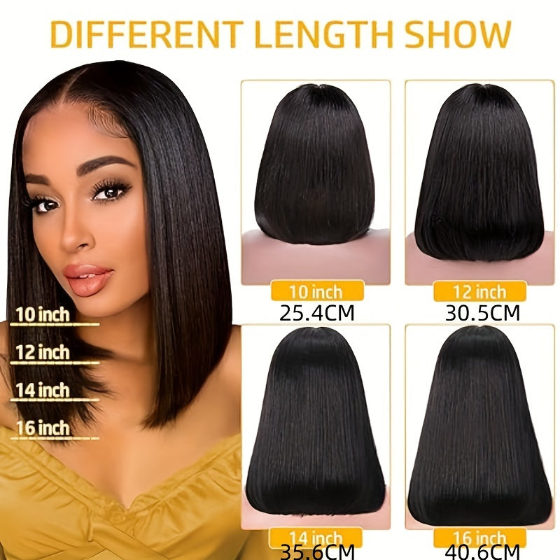 Gift for Girlfriend mother Handwoven Bob wig 5x1 HD Clear front lace wig Human Hair Pre-pulled Human Hair No Glue wig Human Hair 180% density Straight lace wig Ladies natural color