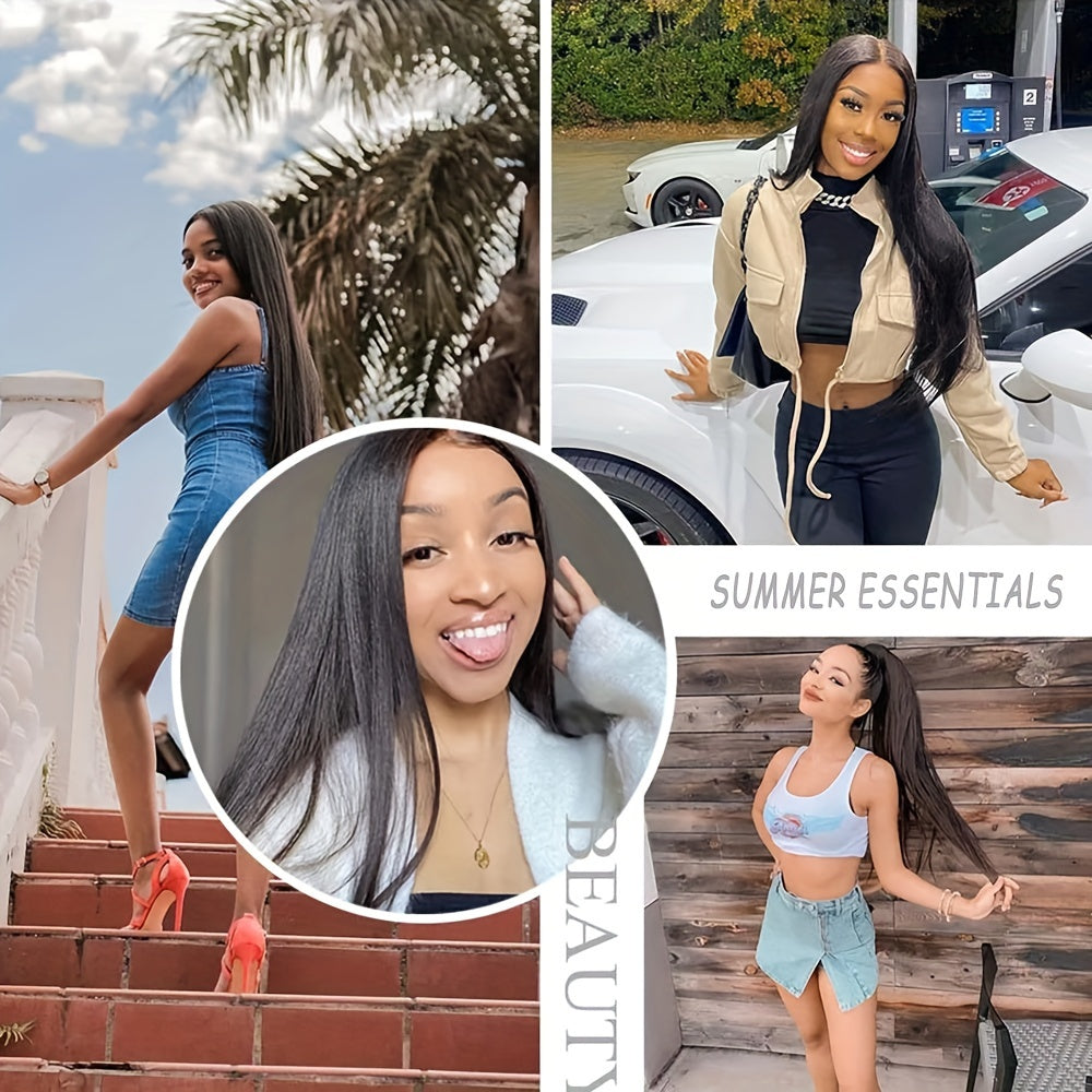 180% Density Brazilian Human Hair Straight Lace Front Wig - Ultra-Realistic & Pre-Plucked with Lush Baby Hair - Full 13x4 Coverage for Women - Timeless Black