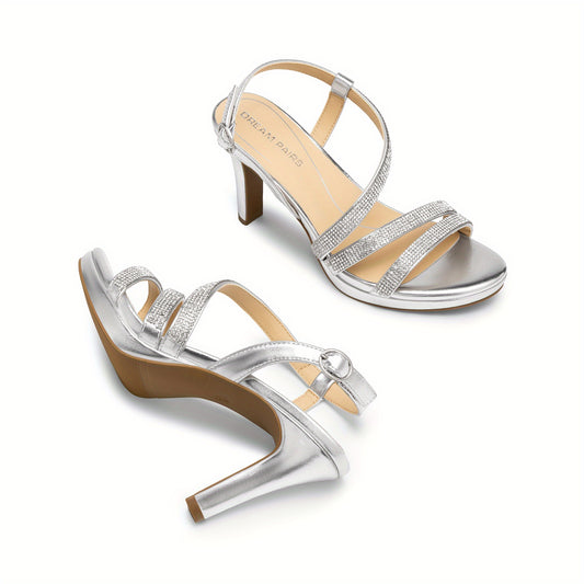 Women Sandals Heeled Sandal Women's Platform Strappy Heels High Heeled Sandals Open Toe Comfortable Dressy Shoes with Adjustable Ankle Strap Shiny for Party Brand Women Shoes