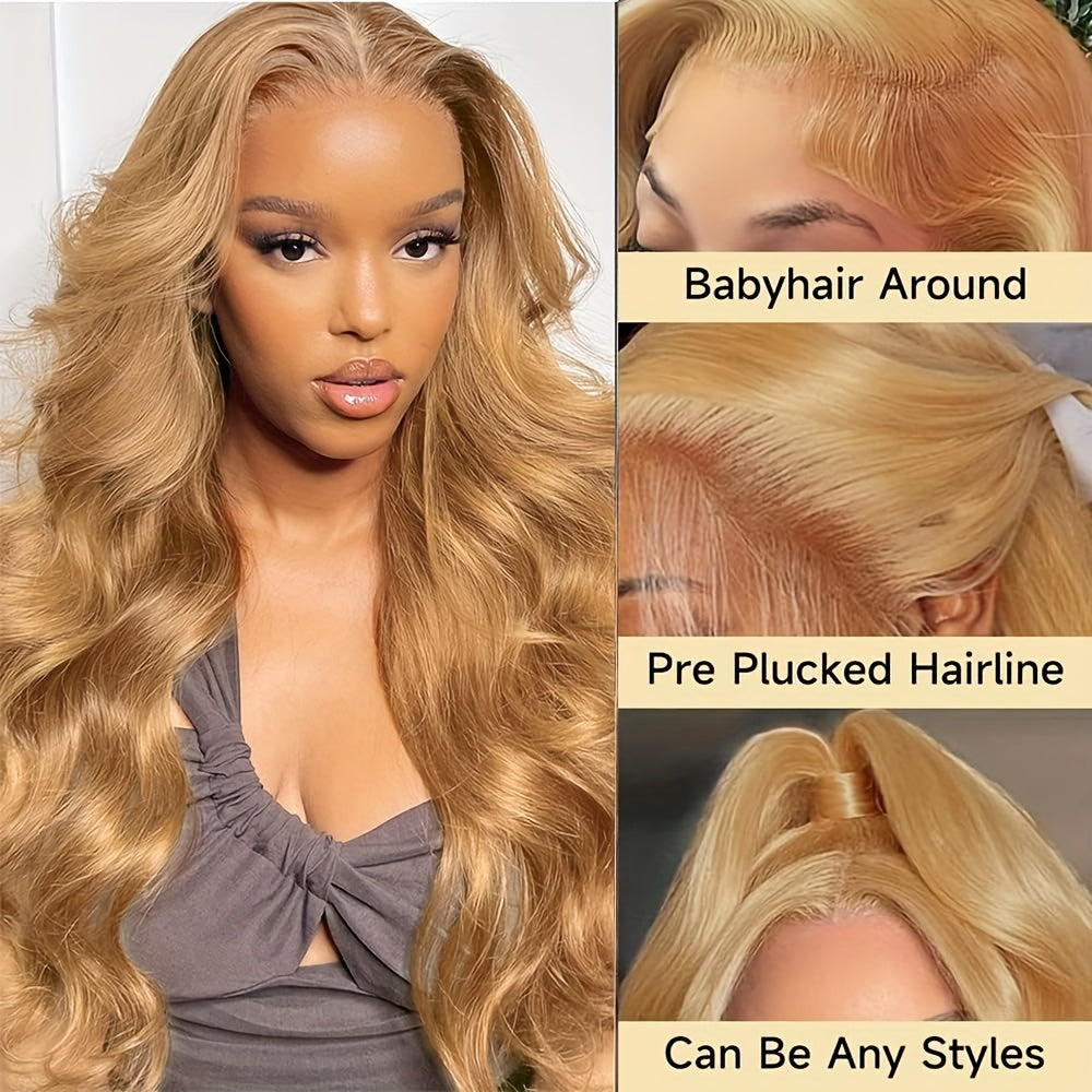 Honey Blonde Human Hair Wig 27# Honey Blonde Wig Highlight Ombre Blonde 13x6 HD Lace Front Wigs Human Hair 13*6 Honey Blonde Lace Front Wig Colored Body Wave Pre Plucked Baby Hair Glueless For Women Daily & Party