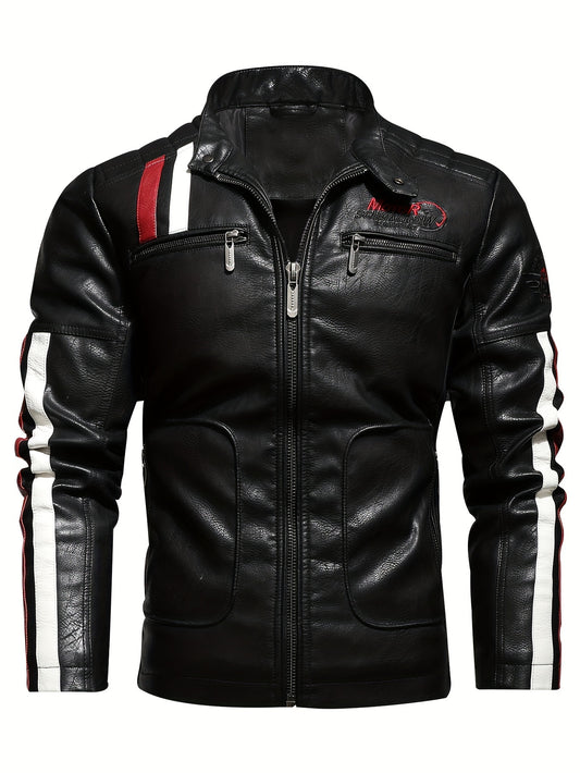 Men's Racing Suit Color-Blocking Jacket Motorcycle PU Jacket