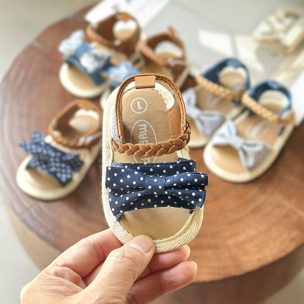 Adorable Toddler Girls Bow Sandals with Delicate Fabric Bows - Flexible Braided Strap, Non-slip Soft Sole for Playful Steps - Adjustable Hook & Loop Fastener for Secure Fit - Perfect Summer Shoes for Little Explorers