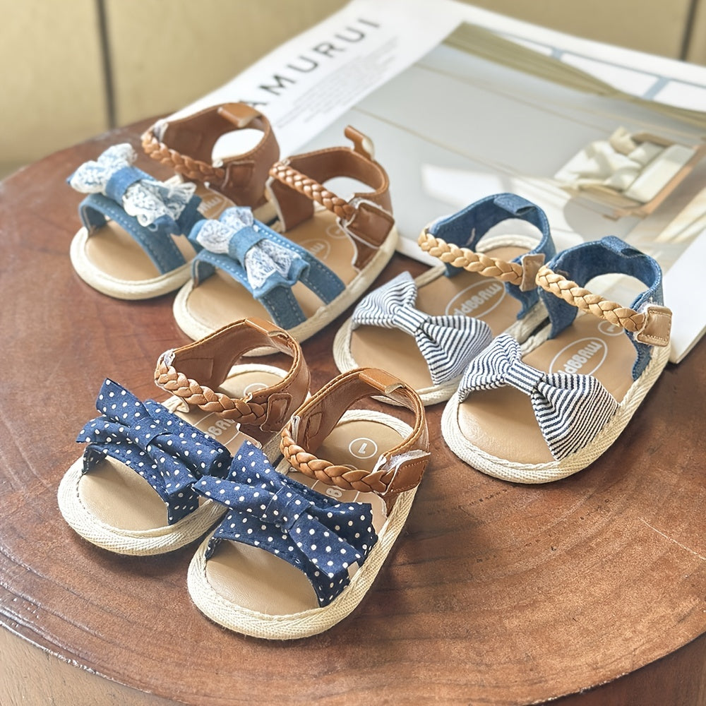 Adorable Toddler Girls Bow Sandals with Delicate Fabric Bows - Flexible Braided Strap, Non-slip Soft Sole for Playful Steps - Adjustable Hook & Loop Fastener for Secure Fit - Perfect Summer Shoes for Little Explorers