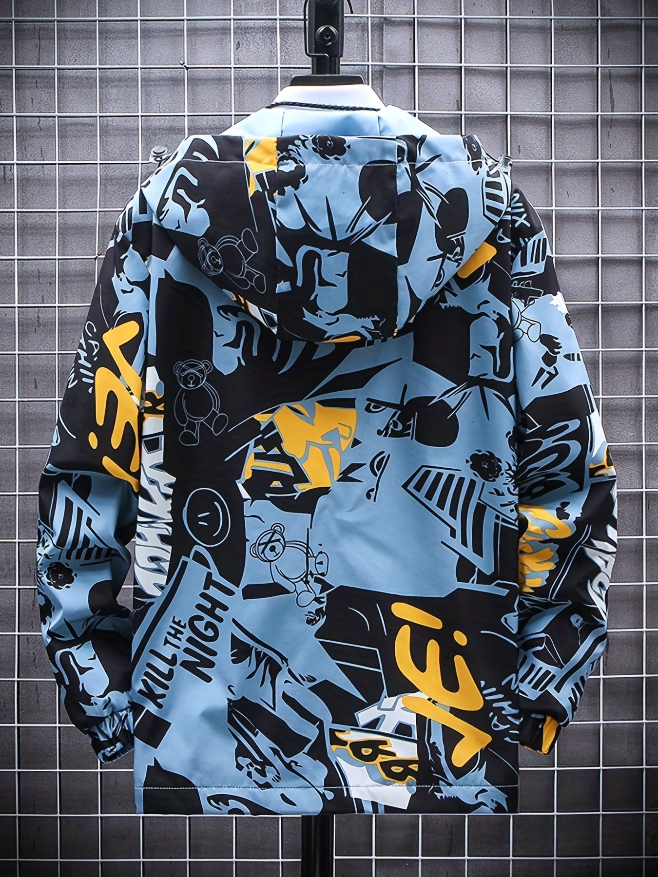 Spring And Autumn Men's Fashion Graffiti Mid Length Windbreaker Popular Hooded And Handsome Men's Jacket Popular Versatile Men's And Women's Same Windbreaker Jacket