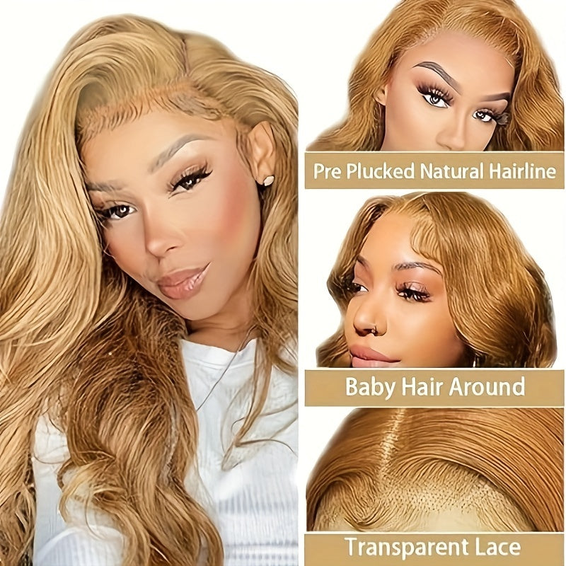 Hot Selling New Styles13x6 Ombre Honey Blonde Lace Front Wigs Human Hair, 27# Frontal Wigs Pre Plucked Bleached Knots Transparent Lace Front Wig Human Hair For Black Women Glueless Human Hair Wig