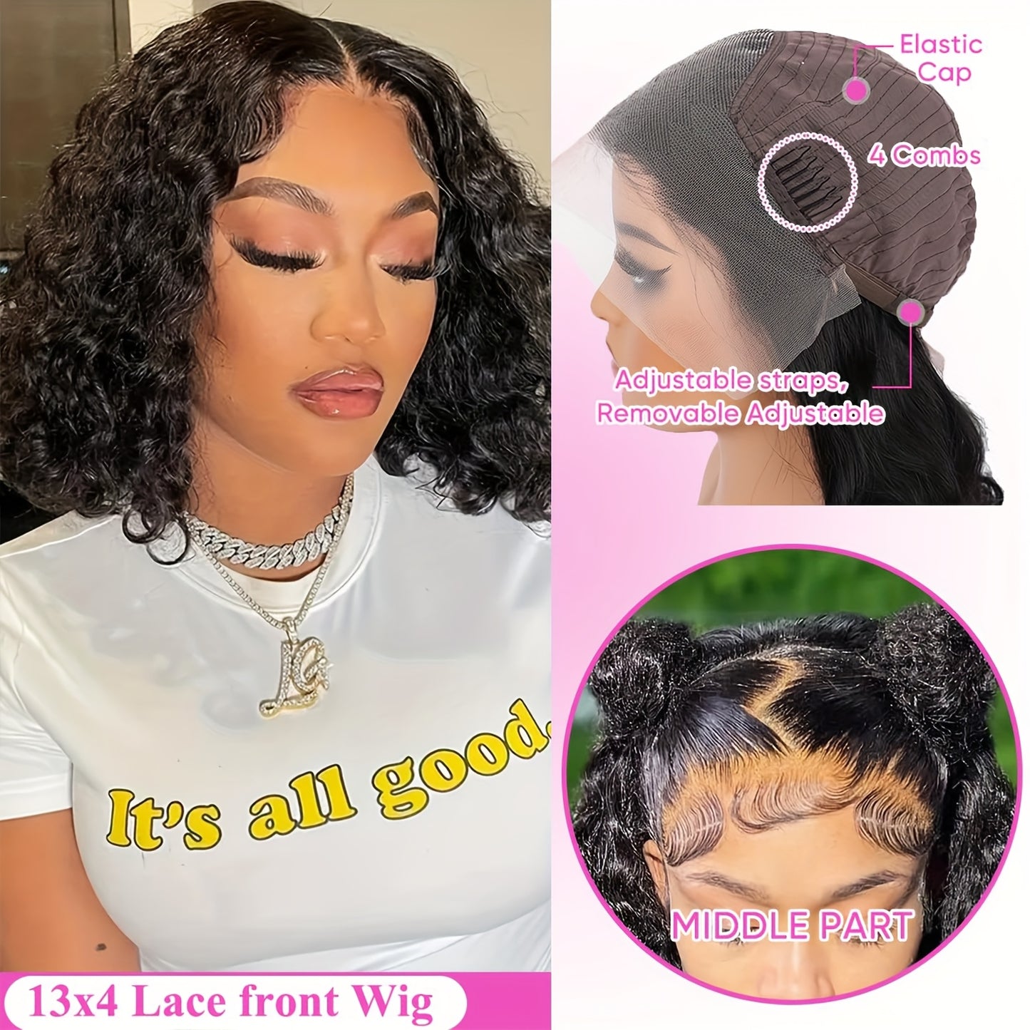 [13X4 Bouncy Deep Wave Wig] Tewig Bye Bye Knots 13X4 Bouncy Deep Wave Glueless Bob Wig 200% Density Wear to Go Glueless Wigs Human Hair Pre Plucked Pre Cut Bob Wigs Deep Wave Lace Front Wigs Upgraded
