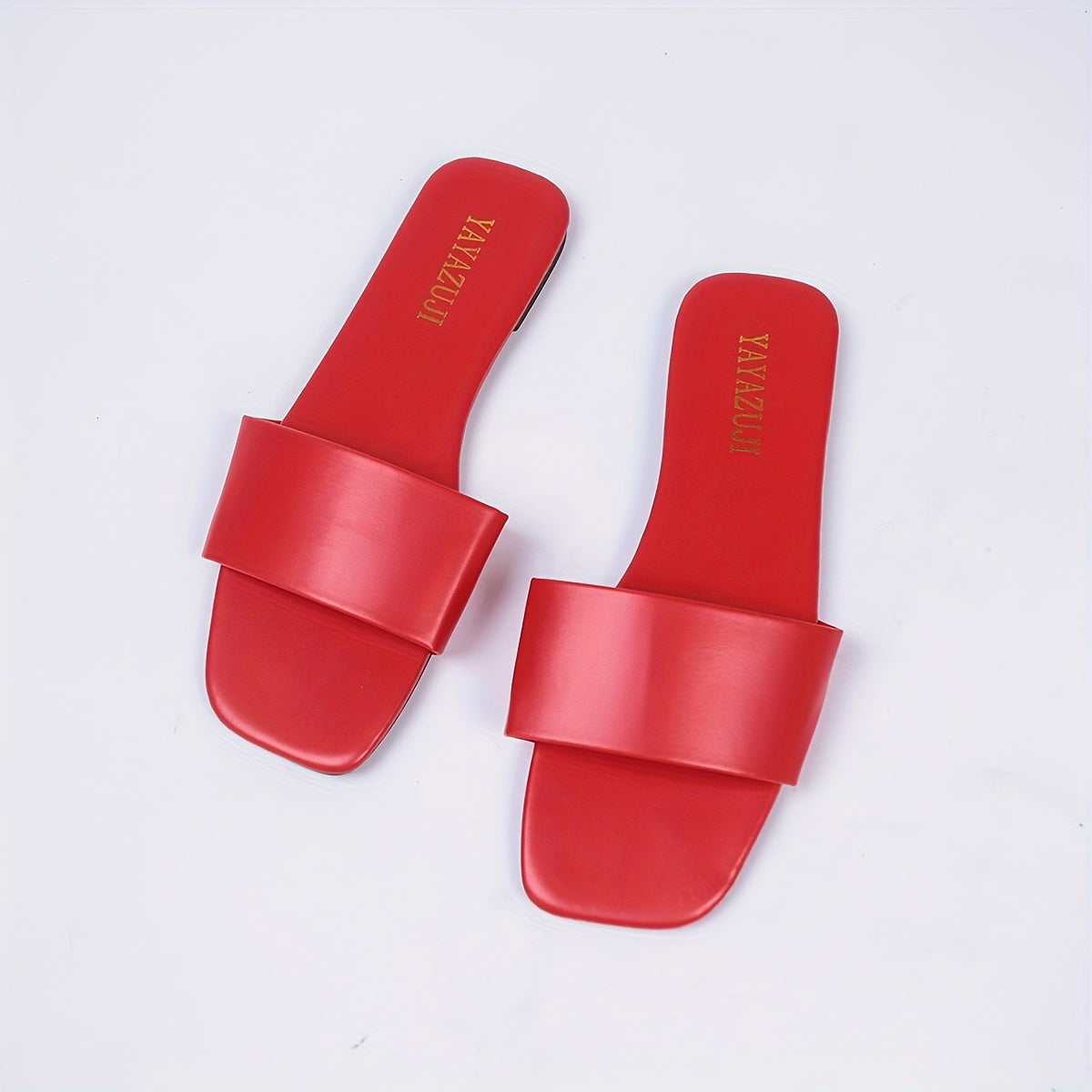 Women's Colorful Slide Sandals - Fashionable Open-Toe Flats with Ankle Strap, Faux Cover Upper & Rubber Sole, Casual Summer Shoes in Red, Green, Yellow, Blue, Brown, Black, White, Summer Footwear | Fashionable Flats | Durable