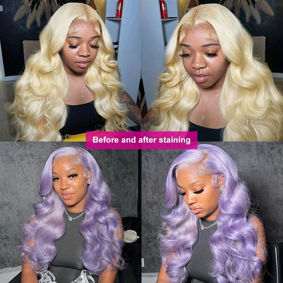 613 Lace Front Wigs Human Hair 180% Density 13x6 HD Transparent Lace Front Body Wave Wigs Human Hair Pre Plucked with Baby Hair Wigs 613 Blonde Lace Frontal Human Hair Wigs(16-36 inch, 613)