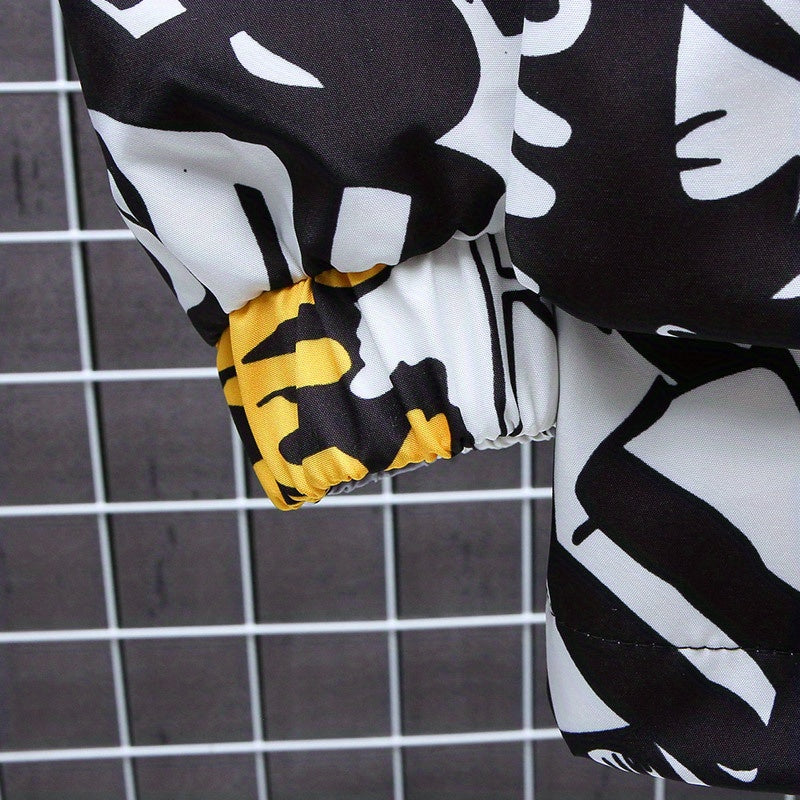 Spring And Autumn Men's Fashion Graffiti Mid Length Windbreaker Popular Hooded And Handsome Men's Jacket Popular Versatile Men's And Women's Same Windbreaker Jacket