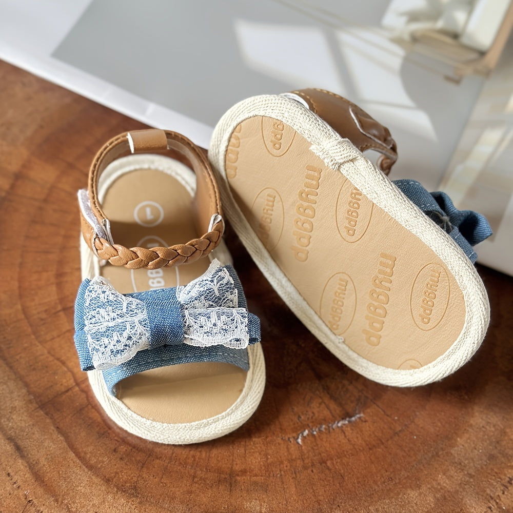 Adorable Toddler Girls Bow Sandals with Delicate Fabric Bows - Flexible Braided Strap, Non-slip Soft Sole for Playful Steps - Adjustable Hook & Loop Fastener for Secure Fit - Perfect Summer Shoes for Little Explorers