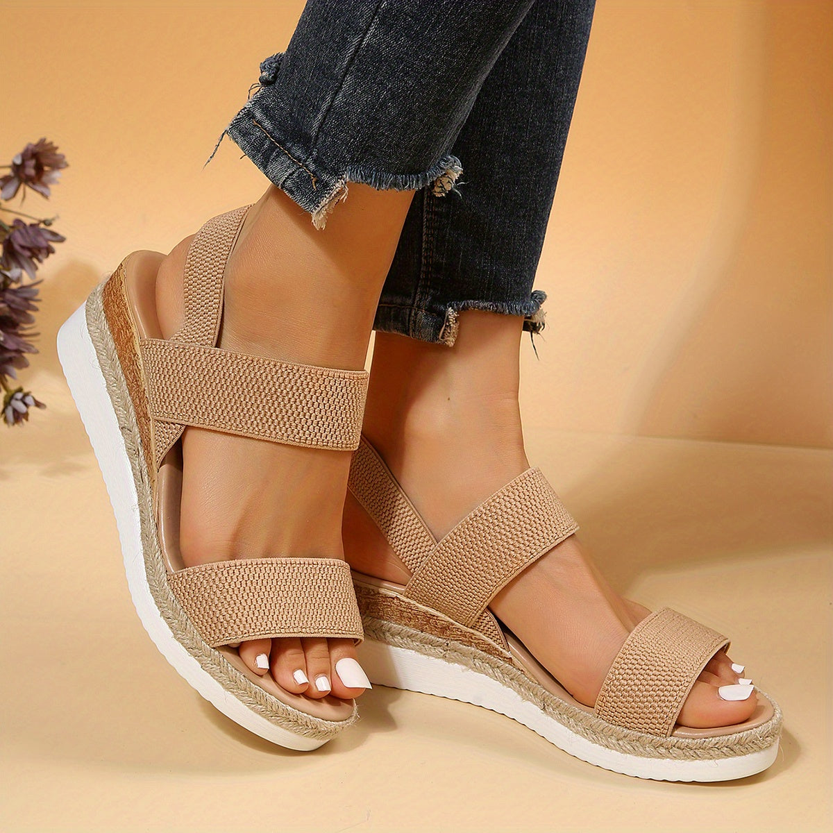 Womens Stylish Platform Espadrille Wedge Sandals - Ultra-Comfortable Knit Slip-Ons with Open Toe & Slingback Strap - Perfect for Casual Summer Style