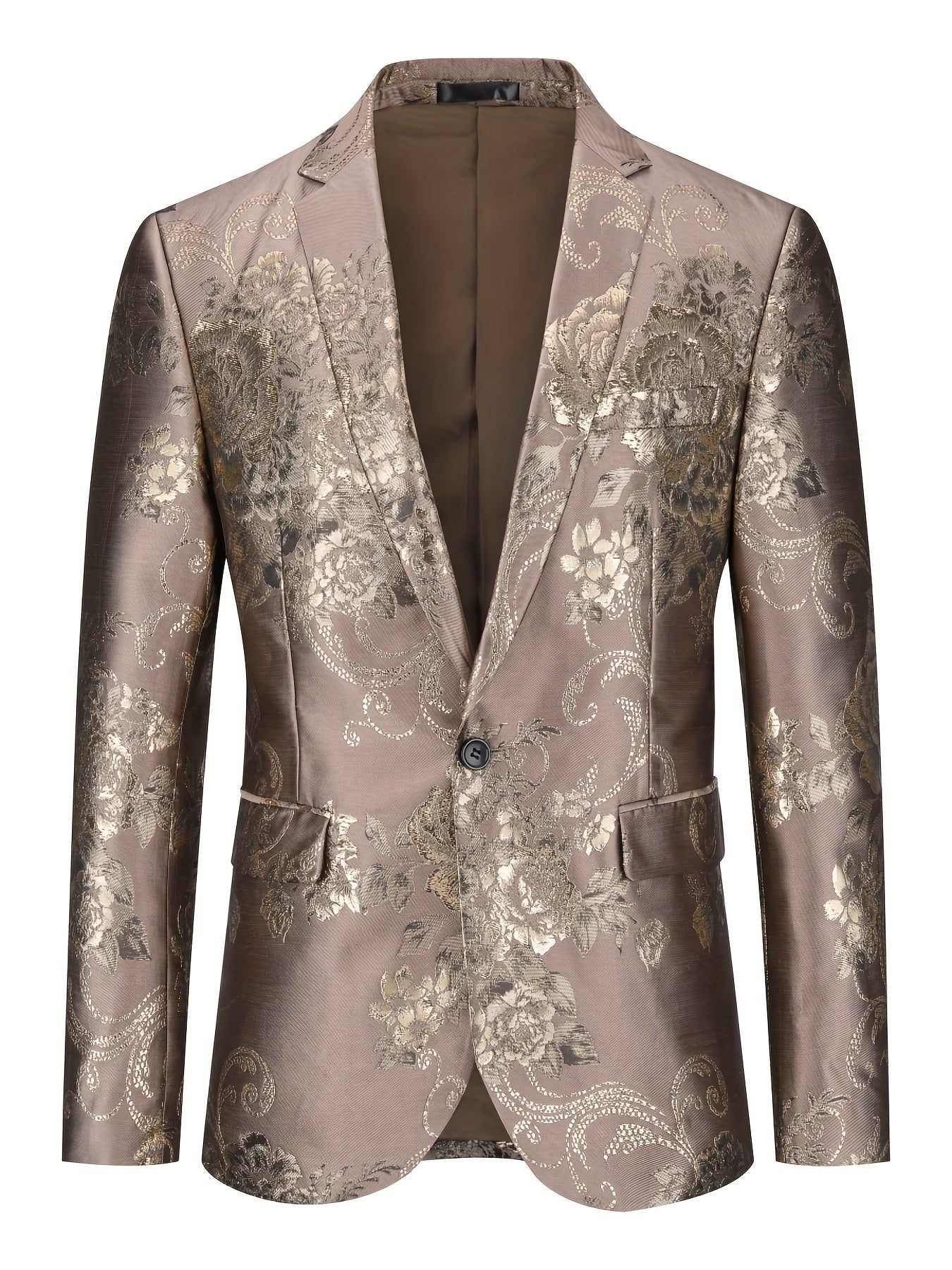 Mature Mens Elegant One Button Suit Jacket - Luxurious Jacquard Weave, Classic Design, Exuding Elegance, Perfect for Business Meetings and Banquet Occasions